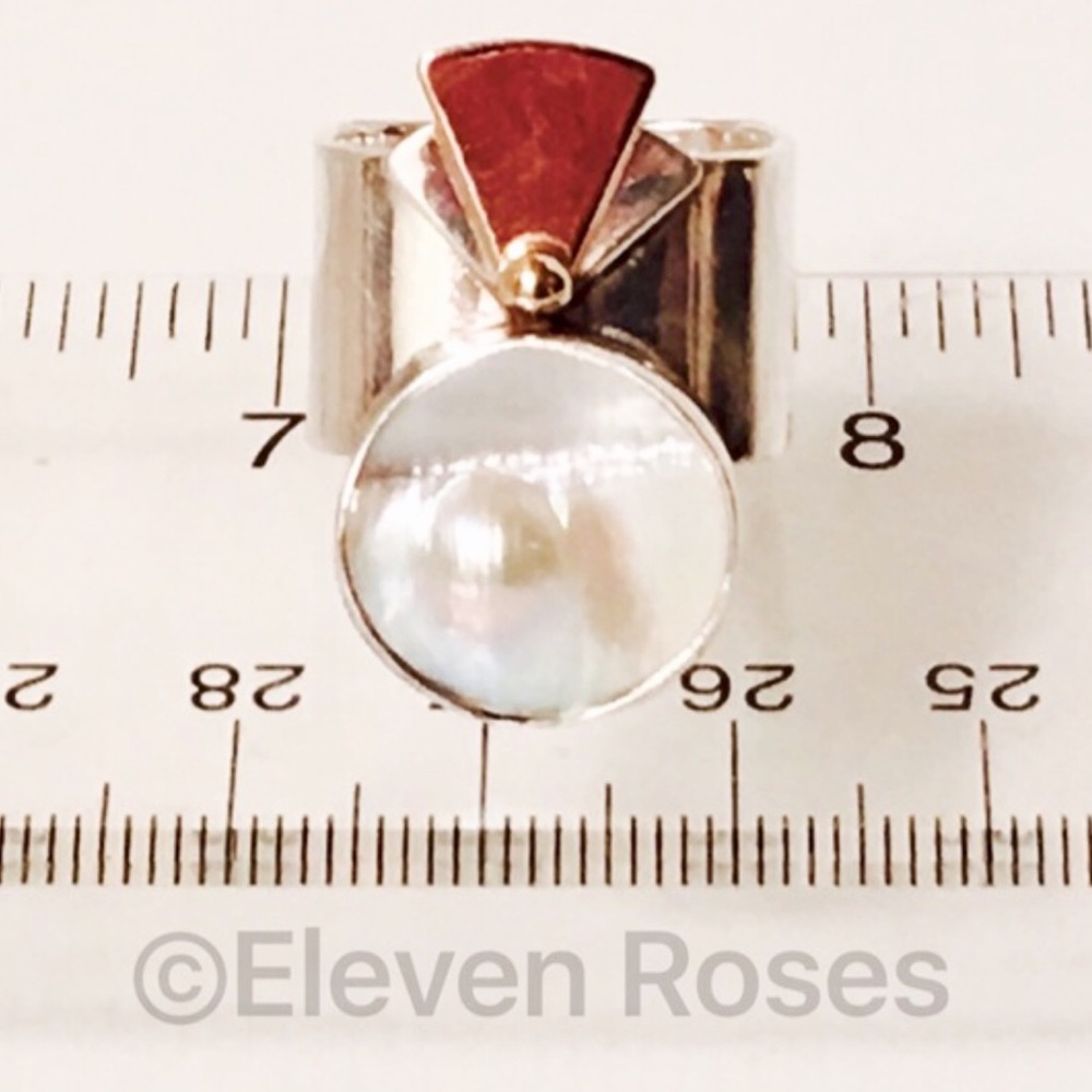 Sterling 14k Gold Extra Large Pearl Abstract Ring - Picture 3 of 5